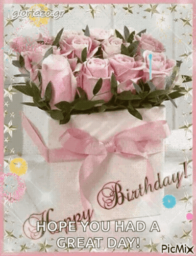Birthday Card With Pink Roses GIF