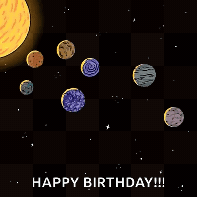 Birthday Card With Planets Saying Happy Birthday GIF