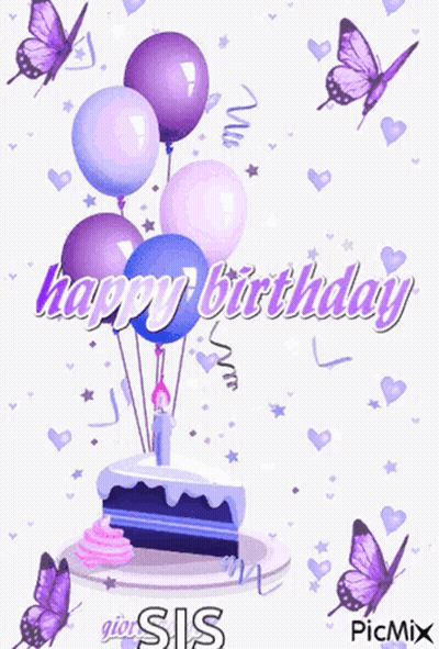 Birthday Card With Purple Butterflies And Balloons GIF