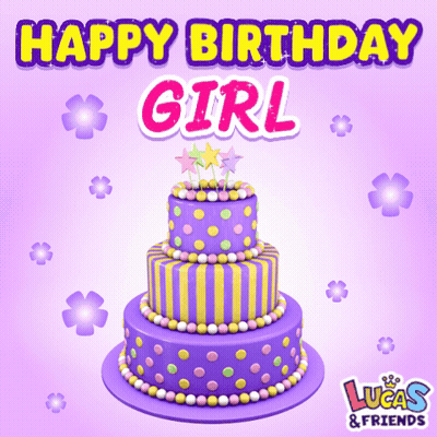 Birthday Card With Purple Cake Saying Happy Birthday Girl GIF
