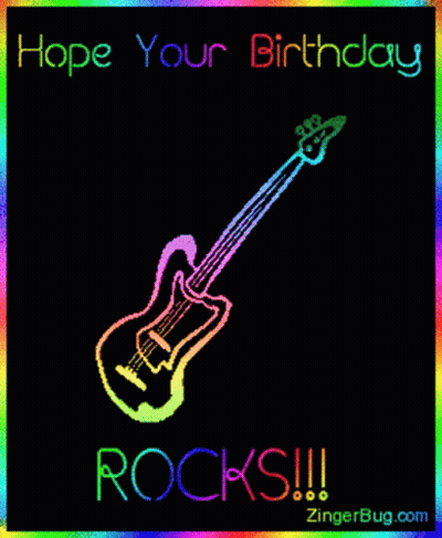 Birthday Card With Rainbow Guitar Saying Hope Your Birthday Rocks GIF