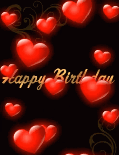 Birthday Card With Red Hearts Saying Happy Birthday GIF