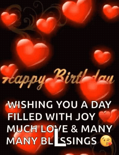 Birthday Card With Red Hearts Wishing Joy GIF