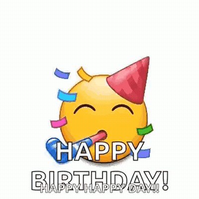 Birthday Card With Smiley Faces And Party Hats GIF