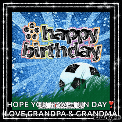 Birthday Card With Soccer Ball In Grass GIF