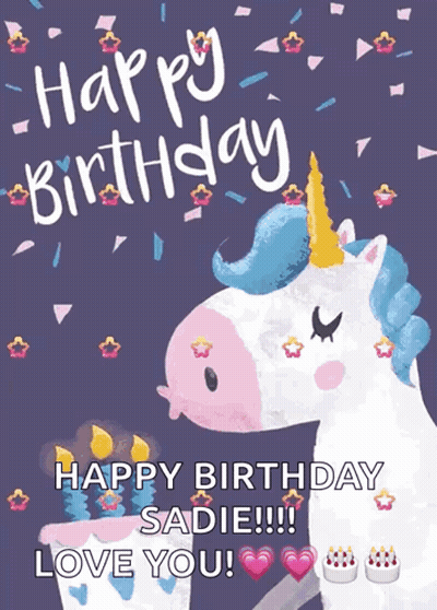 Birthday Card With Unicorn Saying Happy Birthday GIF