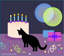 Birthday Cat Licking Birthday Cake