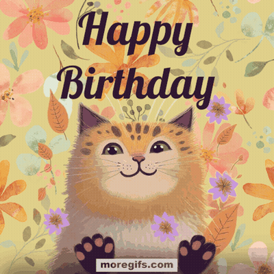 Birthday Cat With Flowers Saying Happy Birthday GIF