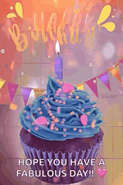 Birthday Cupcake With Blue Frosting GIF
