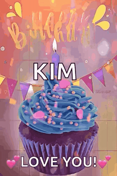 Birthday Cupcake With Blue Frosting And Candle GIF