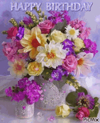 Birthday Flowers Happy Birthday Sparkling Butterflies GIF