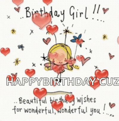 Birthday Girl On Swing Surrounded By Hearts And Flowers GIF