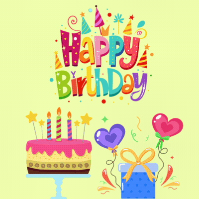 Birthday Greeting Card With Cake Balloons Gift