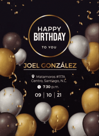 Birthday Invitation For Joel Gonzalez With Balloons And Confetti GIF