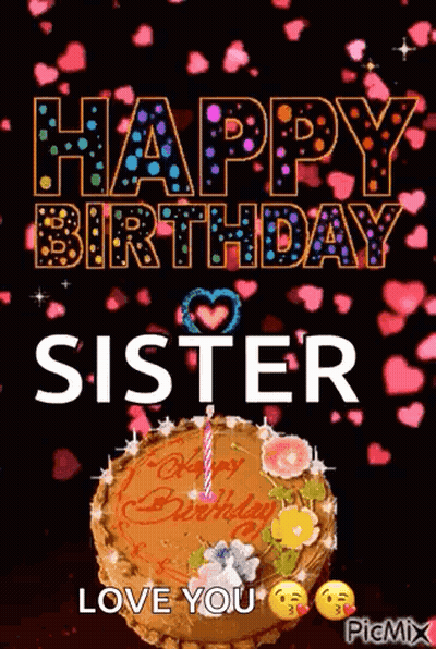 Birthday Sister Greeting Card With Cake GIF