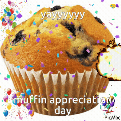 Bitten Muffin Surrounded Balloons Confetti GIF