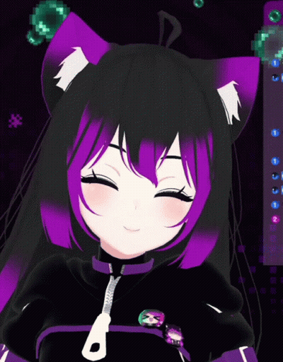 Black And Purple Anime Girl With White Cat Ear GIF