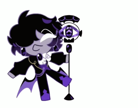 Black And Purple Cartoon Character With Veed On Bottom GIF