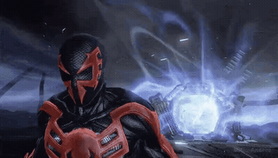Black And Red Spiderman With Blue Light In Video Game GIF
