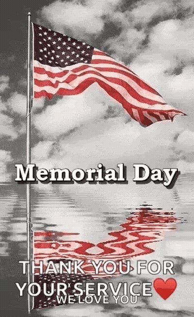Black And White American Flag Waving On Memorial Day GIF