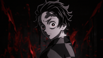 Black And White Anime Character With Red Eyes And Earrings GIF