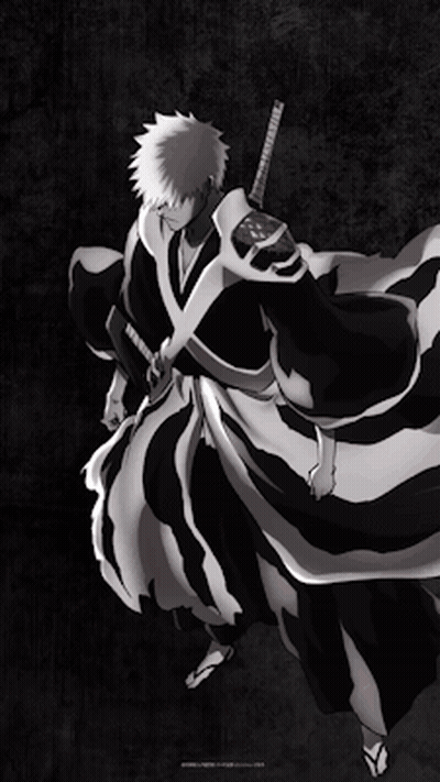 Black And White Anime Character With Sword GIF