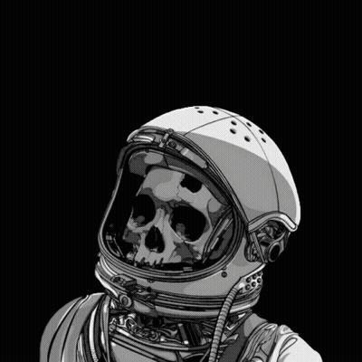 Black And White Astronaut With Skull In Helmet GIF