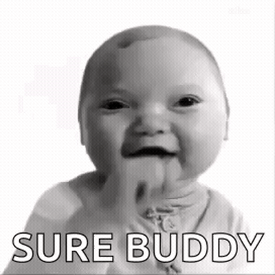 Black And White Baby With Tongue Out Saying Sure Buddy GIF