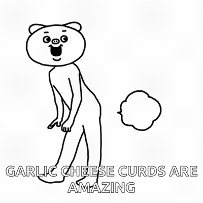 Black And White Bear Saying Garlic Cheese Curds Are Amazing GIF