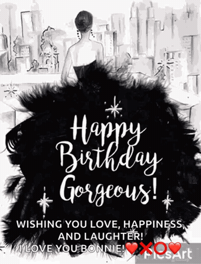 Black And White Birthday Card Saying Happy Birthday Gorgeous GIF