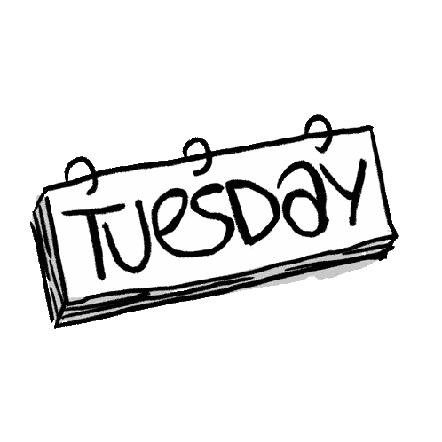 Black And White Calendar Showing Tuesday Sticker