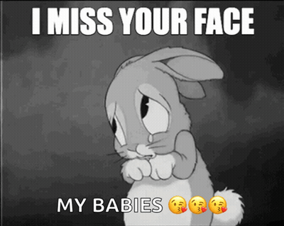 Black And White Cartoon Bunny Saying I Miss Your Face My Babies GIF