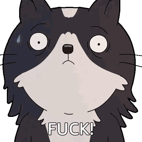 Black And White Cartoon Cat With Fuck Sticker