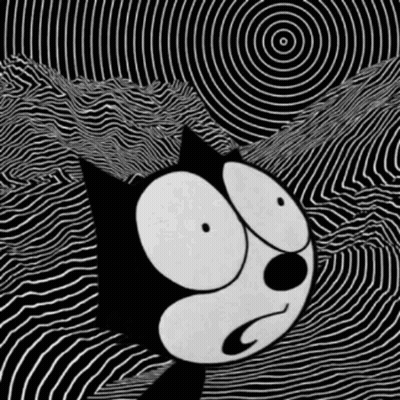Black And White Cartoon Cat With Hypnotic Background GIF