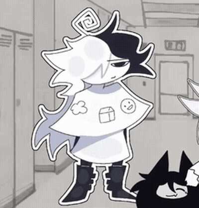 Black And White Cartoon Character In Hallway With Lockers GIF