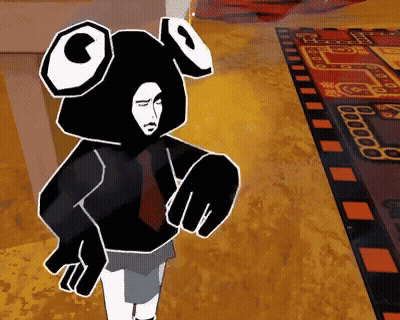 Black and White Cartoon Character Standing on Rug