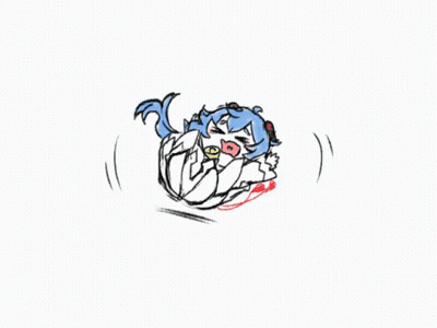 Black And White Cartoon Character With Blue Tail And Bow GIF