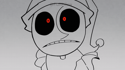 Black And White Cartoon Character With Glowing Red Eyes GIF