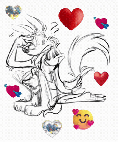 Black And White Cartoon Character With Hearts GIF