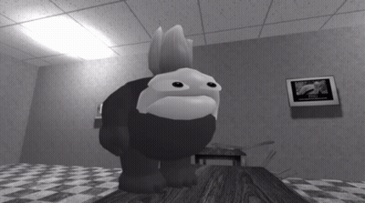 Black And White Cartoon Character With Pizza Sign GIF