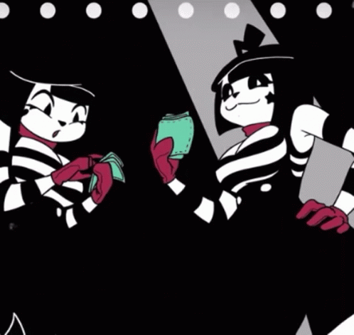 Black And White Cartoon Characters Holding Wallets GIF