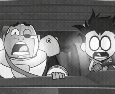 Black And White Cartoon Characters Sitting In Car GIF