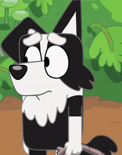 Black And White Cartoon Dog With Stick GIF