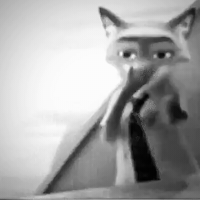 Black And White Cartoon Fox Holding Stick GIF