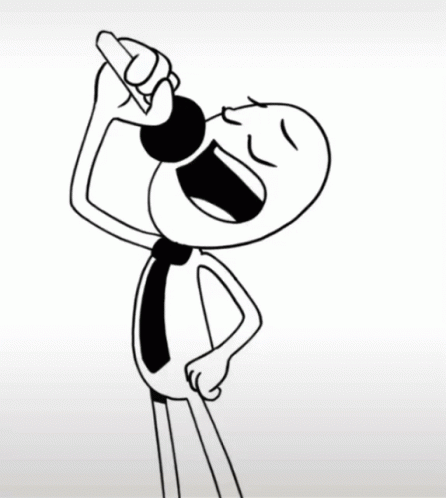 Black And White Cartoon Of Man And Woman Singing Into Microphones GIF