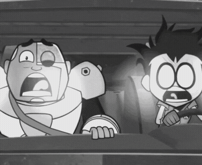 Black And White Cartoon Robot And Boy GIF