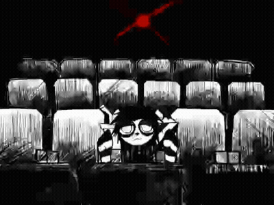 Black And White Cartoon Sitting In Dark Room GIF