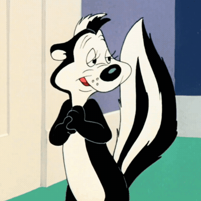 Black And White Cartoon Skunk On Green Carpet GIF