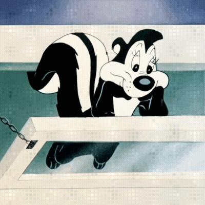 Black And White Cartoon Skunk With Big Mouth GIF