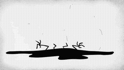 Black And White Cartoon Standing In Puddle GIF